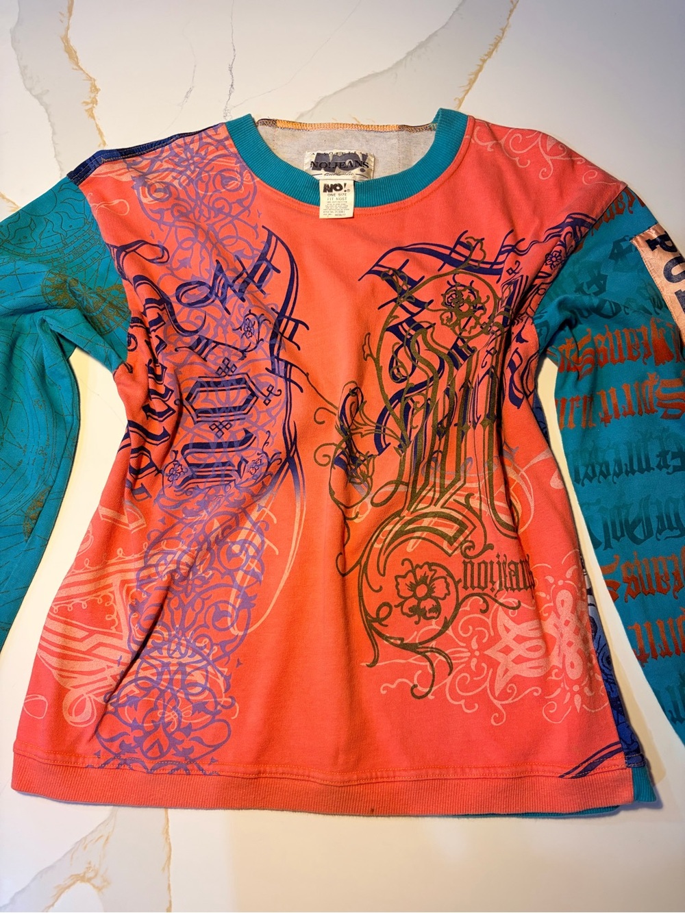 No! by No Fear Graphic Long Sleeve Top - Coral & Teal
